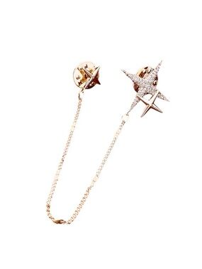 CZ Starburst Gold Plated Double Brooch Chain